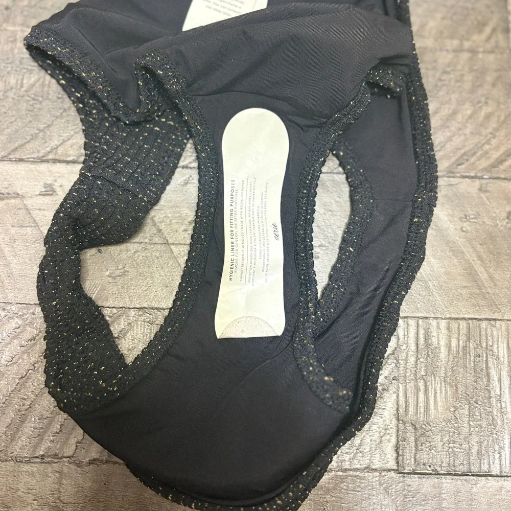 Aerie Bikini Bottoms Medium Black Gold Metallic Shimmer Real Good NWT
